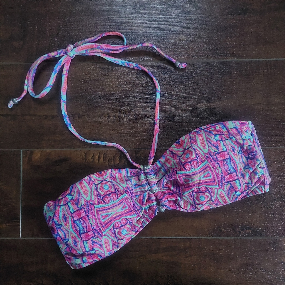 Nanette Leopore Bandeau Bikini Top Pink Multi Size XS